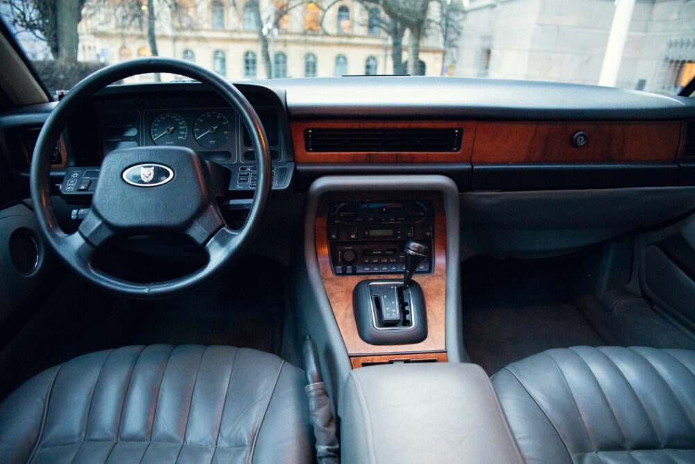 Luxurious vintage car interior with leather seats
