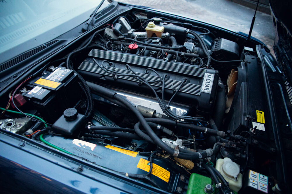 Detailed view of a Jaguar car engine compartment