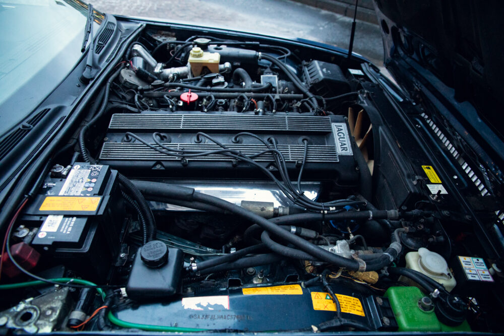 Detailed view of Jaguar car engine compartment