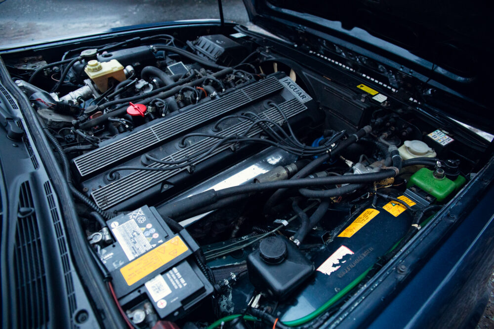 Detailed view of Jaguar car engine compartment
