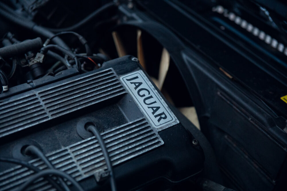 Jaguar car engine close-up with logo