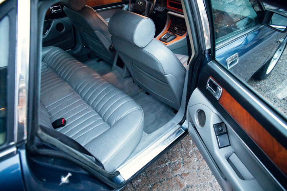 Luxurious car interior with leather seats and wood trim