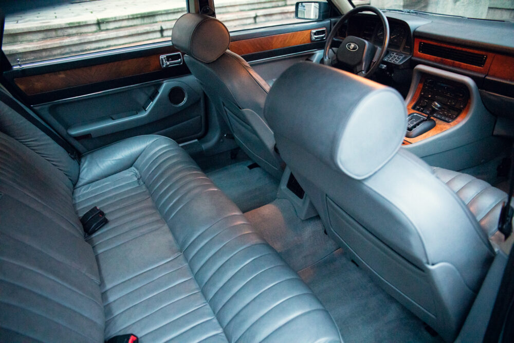 Luxurious car interior with leather seats and wood trim