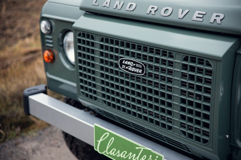 Close-up of vintage Land Rover front grille