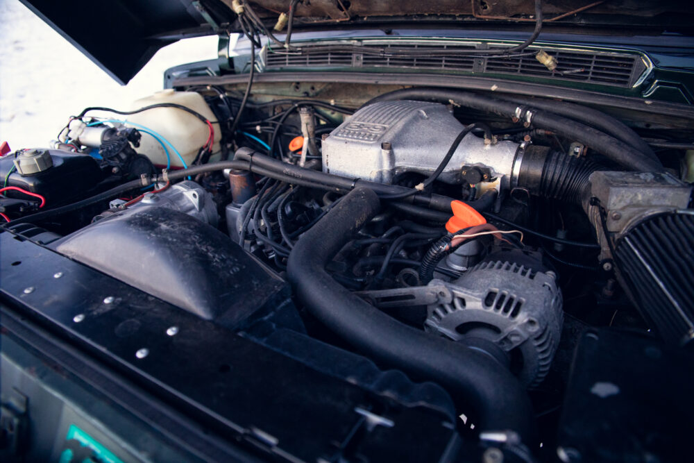 Detailed view of a car engine compartment
