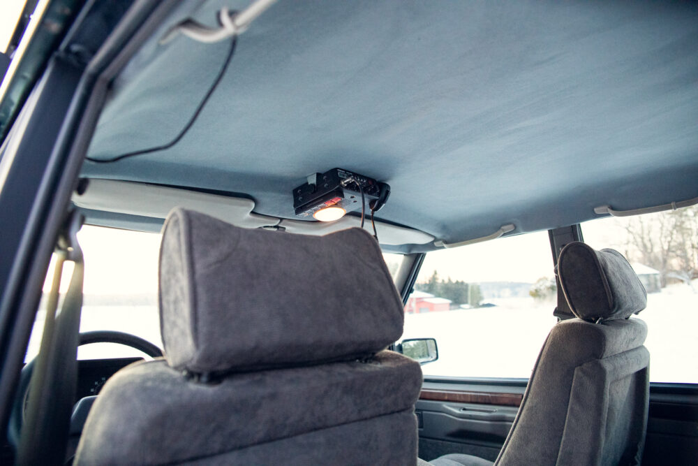 Interior view of car with dashboard camera