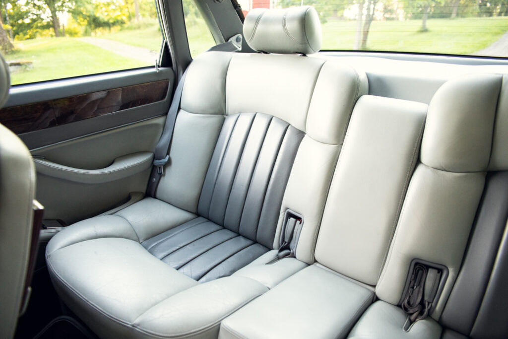 Light gray leather rear car seats interior