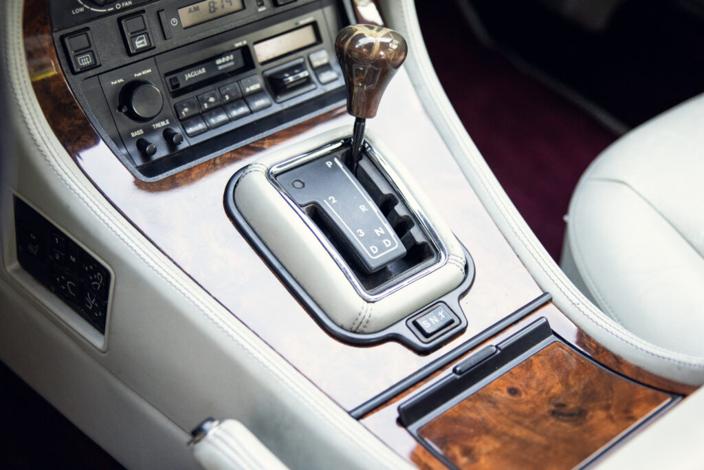 Automatic gear shifter in luxury car interior