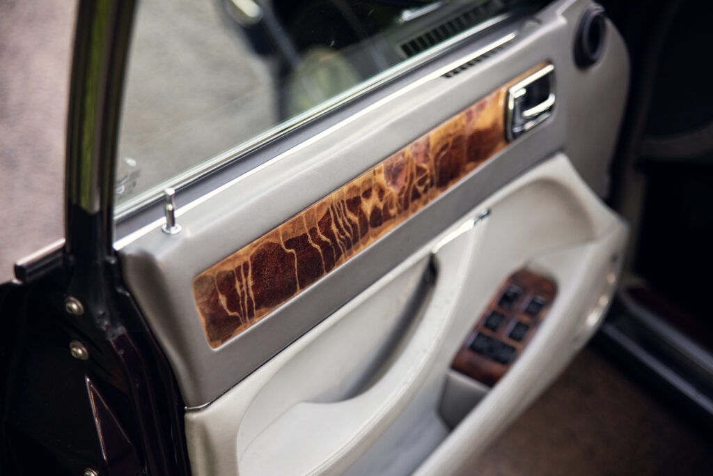 Luxury car door panel with wood trim