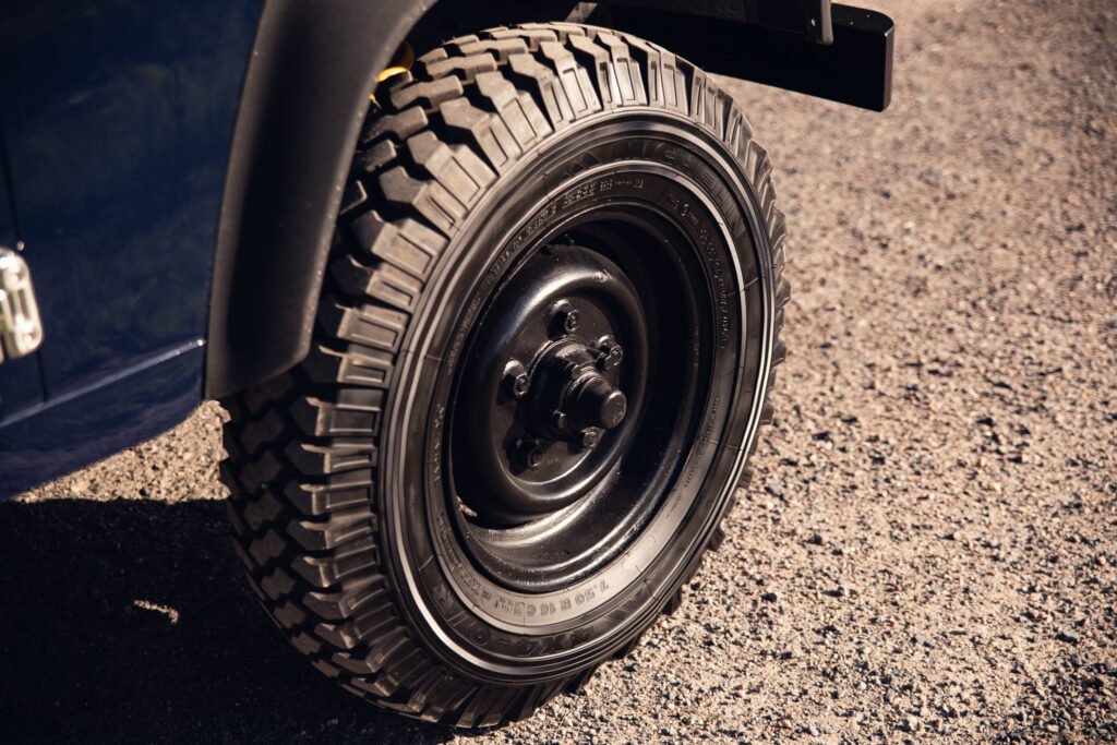 Close-up of rugged off-road vehicle tire