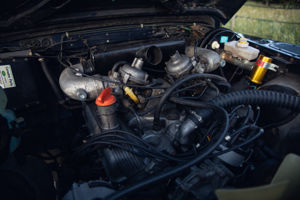 Close-up of car engine with turbocharger components