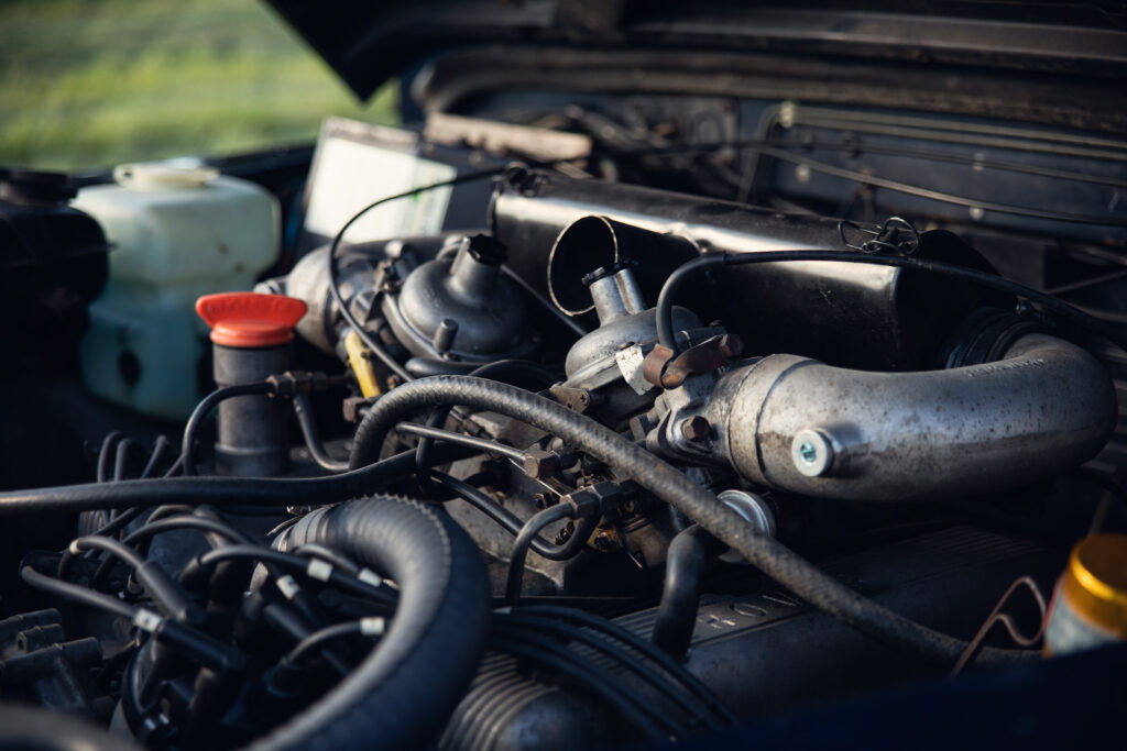 Close-up of a car engine under the hood