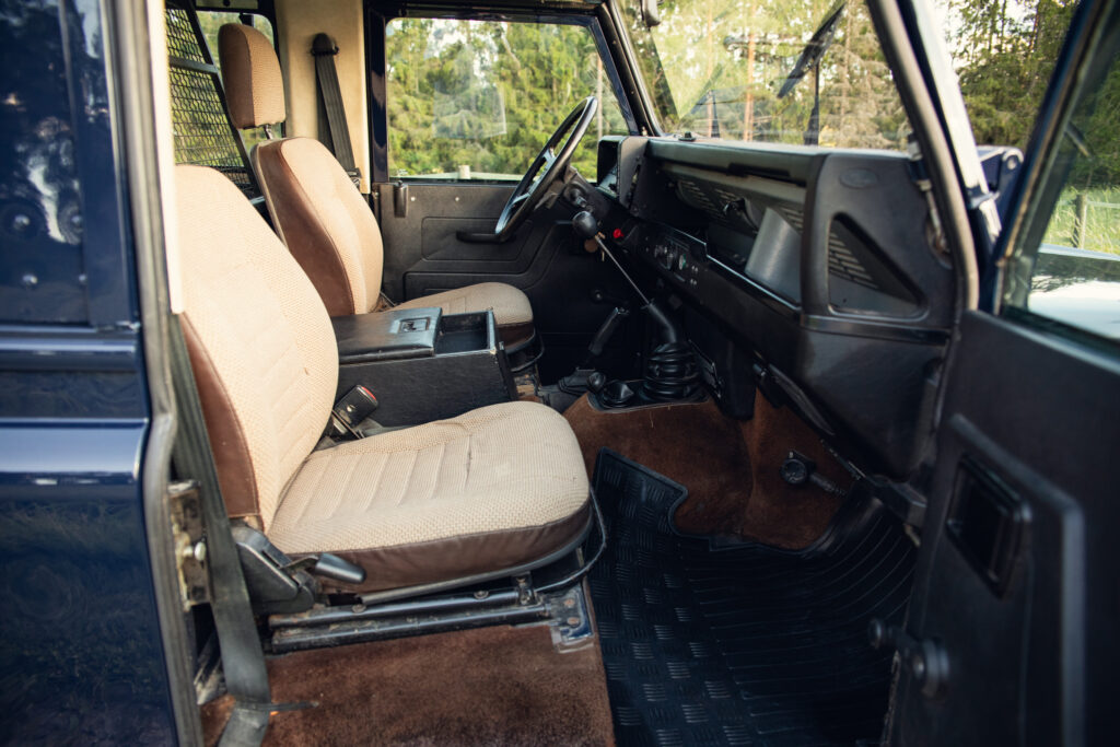Interior of vintage off-road vehicle with manual transmission
