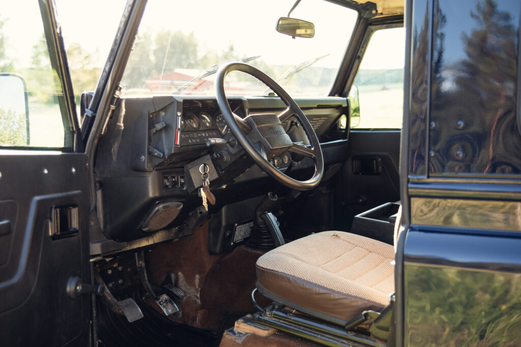 Interior of classic Land Rover off-road vehicle