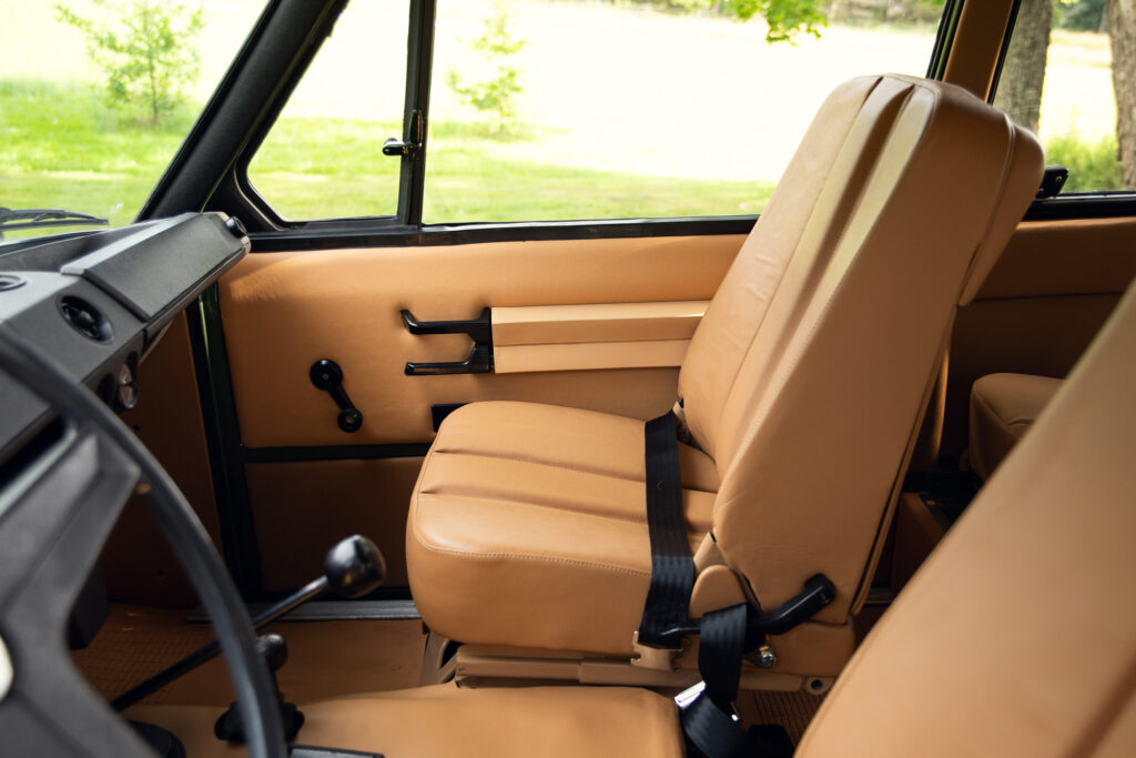 Vintage car interior with tan leather seat