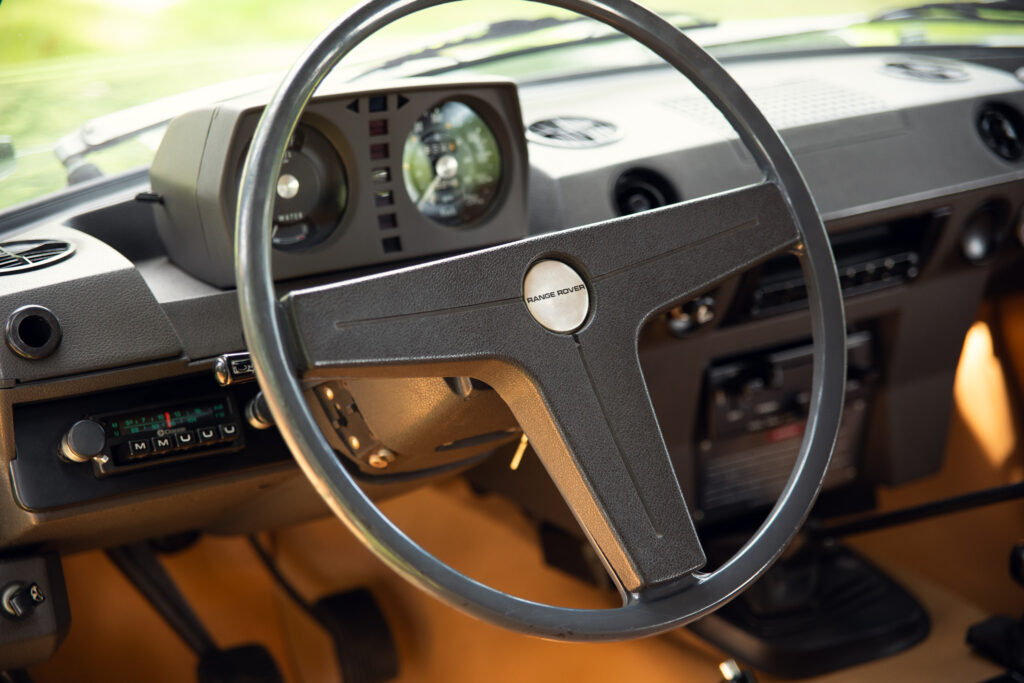 Vintage Range Rover steering wheel and dashboard interior