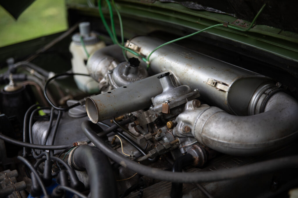 Close-up of vintage car engine components