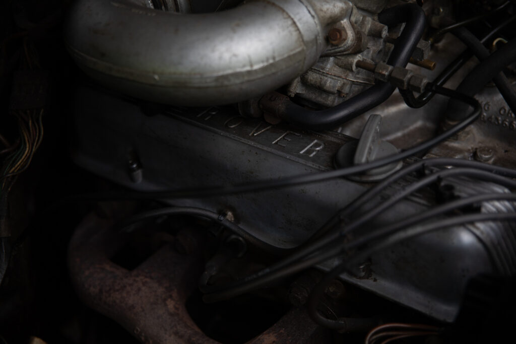 Close-up of vintage car engine components